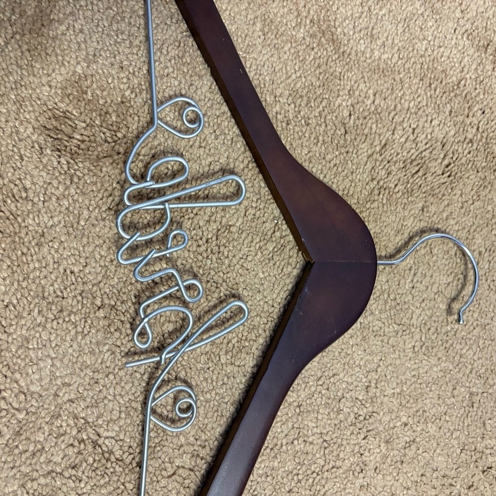 Bridal Brown Wooden Bride Hanger for Wedding Dress Cursive - Picture 5 of 7